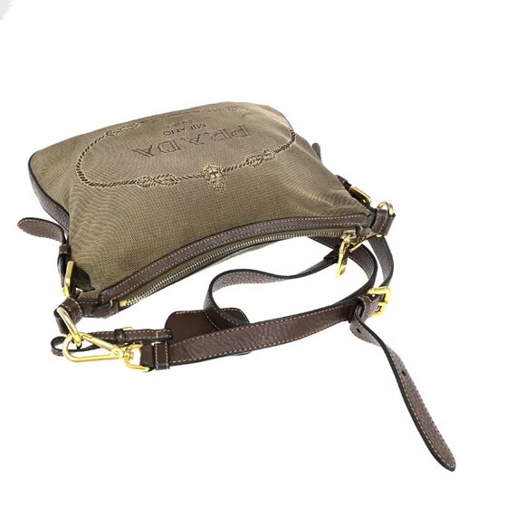 PRADA Logo Crossbody Shoulder Bag Jacquard Leather Brown GHW 60YF090 - Picture 8 of 16